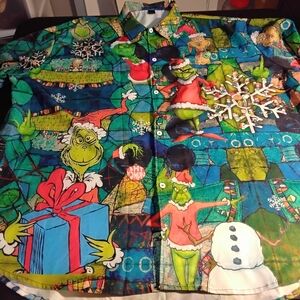 Grinch Christmas Themed Men's Casual Button Down Shirt - Multicolor